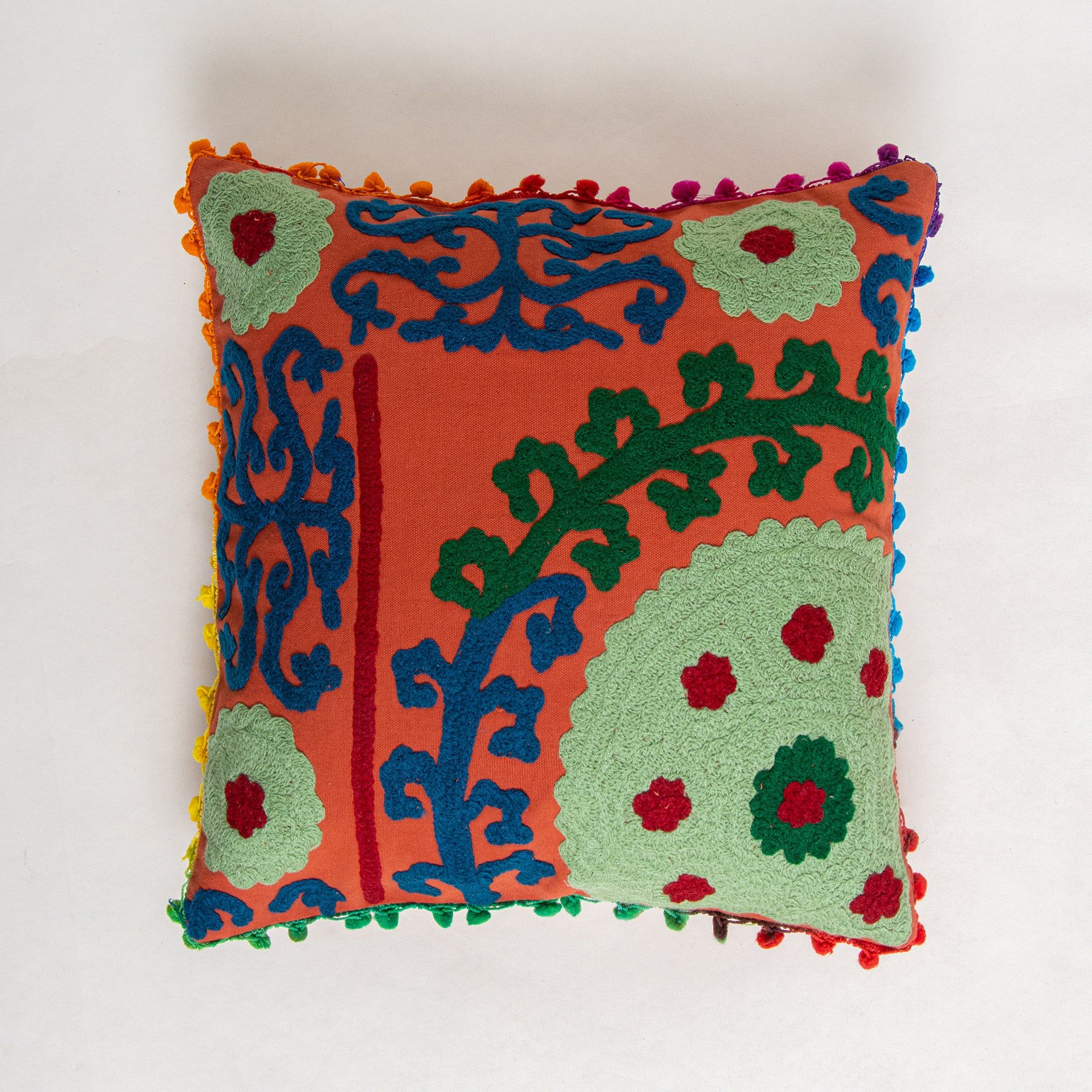 Organic Cotton Pom Pom Embroidered Cushion Covers
